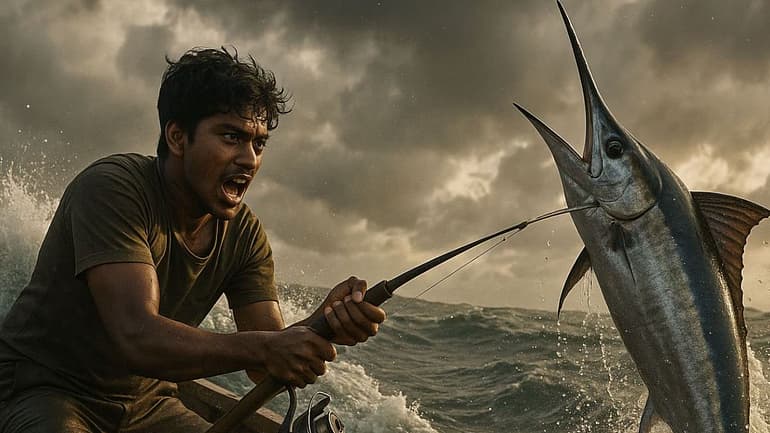ஆந்திரா: கடலுக்குச் சென்ற மீனவரை இழுத்துச் சென்ற 200 கிலோ கருப்பு மார்லின் மீன்; என்ன நடந்தது?