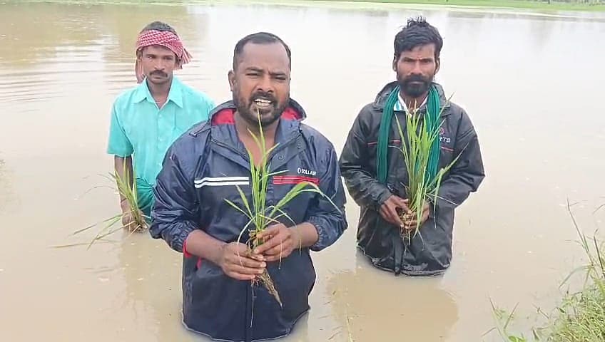 நெற்பயிருடன் விவசாயிகள்