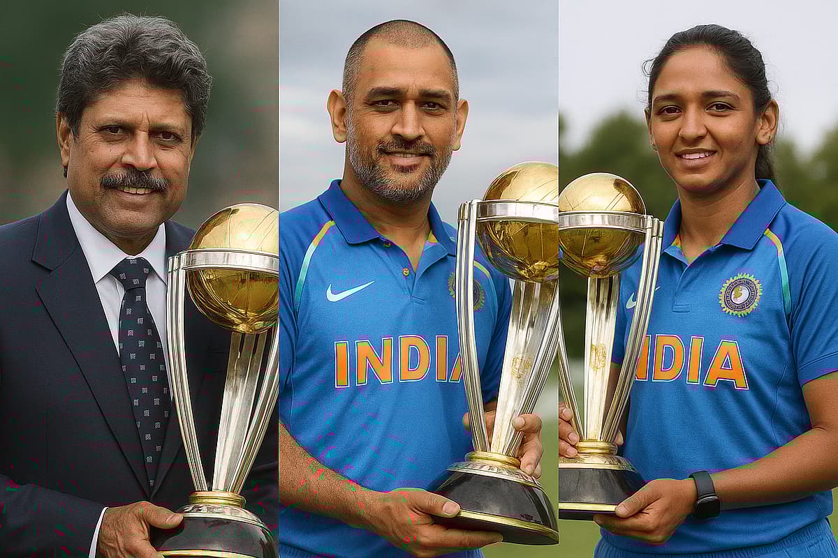 கபில் தேவ் - தோனி - ஹர்மன்பிரீத் கவுர்