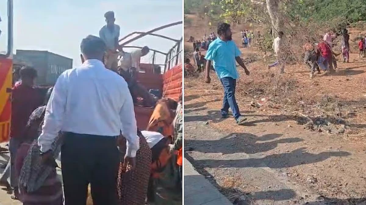 ஒரு கி.மீ. தூரத்தைக் குறைக்க குறுக்கு வழி; லாரி மீது கண்டெய்னர் மோதி 13 பேர் பலி