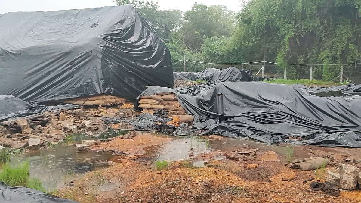 மழையில் நனைந்த நெல் மூட்டைகள்